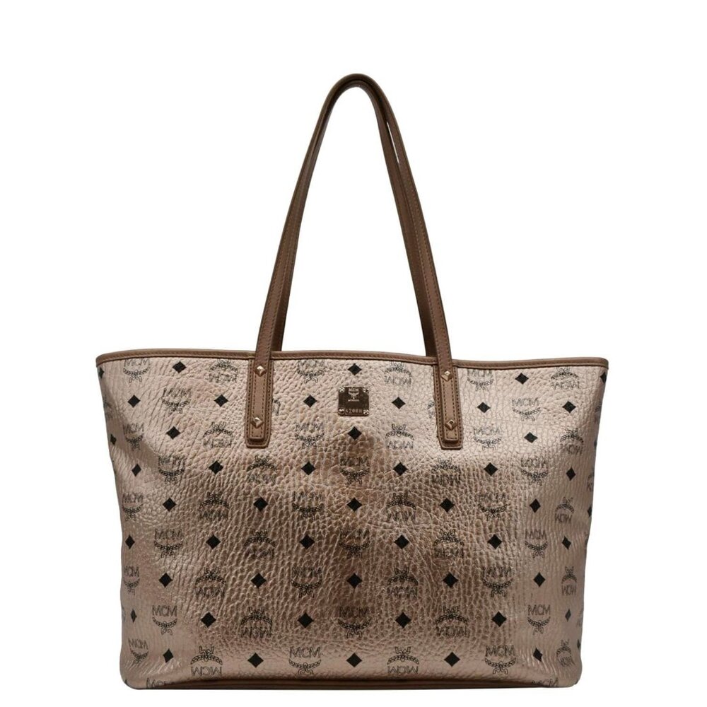 MCM  Liz Medium Metallic Visetos Canvas Shopper Tote Bag Rose Gold